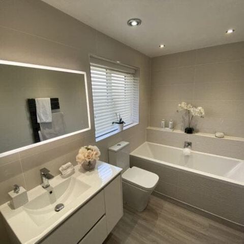 A neutral bathroom built to stay timeless — finished