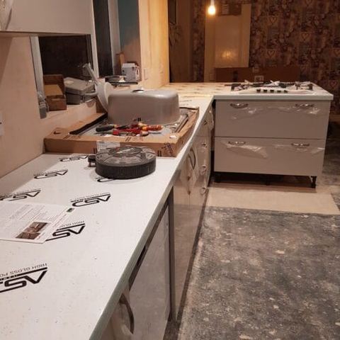 A three-week kitchen renovation, wall to wall — work in progress