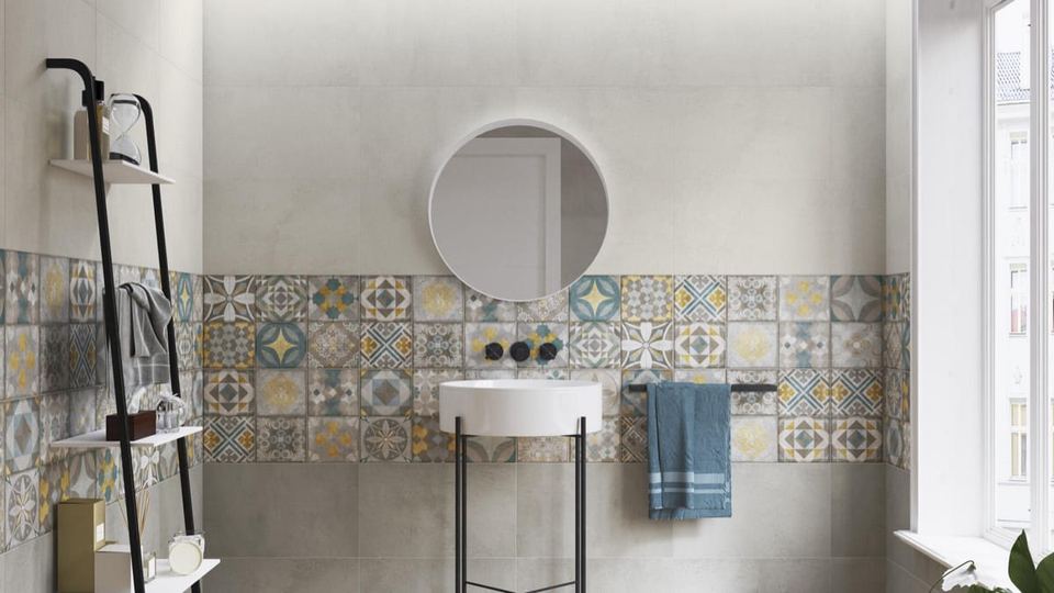 At Dain Perla ceramic tiles fitted in a room, grey, matt