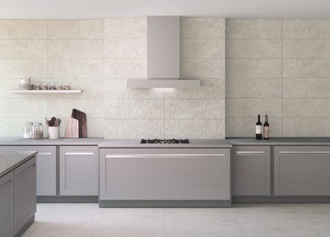 Babilon Bone ceramic tiles fitted in a room, cream & beige, matt