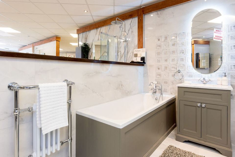 Bathroom displays in the showroom