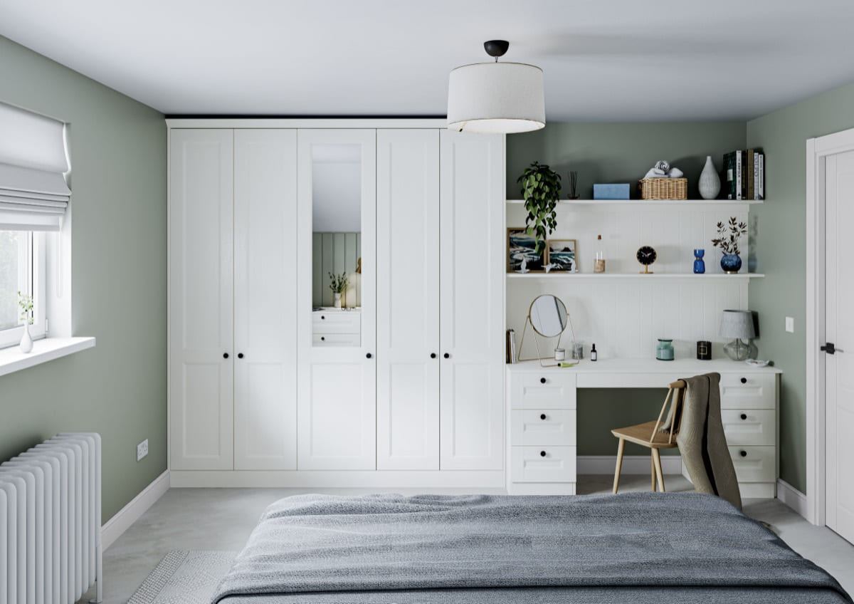 Belsay Beaded bedroom in Porcelain, full room view
