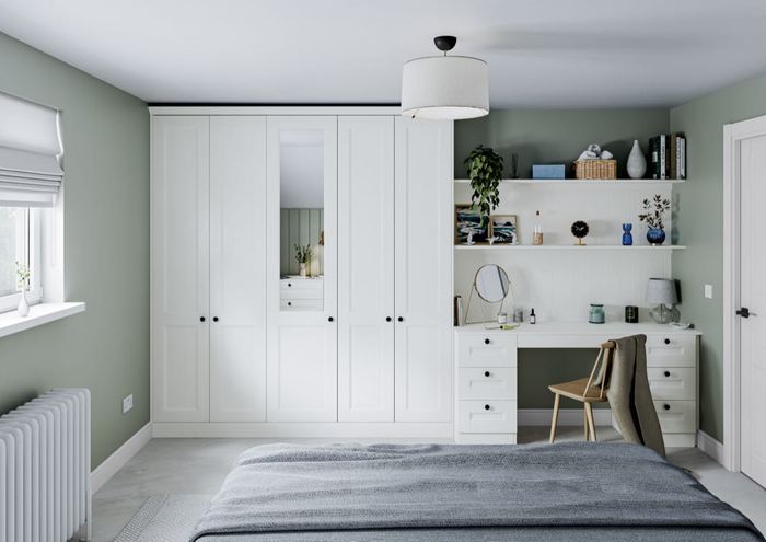 Belsay Beaded bedroom in Porcelain, full room view
