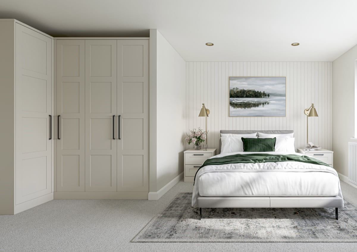 Hunton bedroom in Taupe Grey, full room view