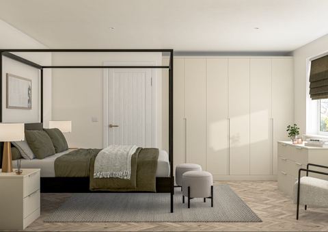 Sculpt bedroom in Taupe Grey, a slab with an integrated handle door