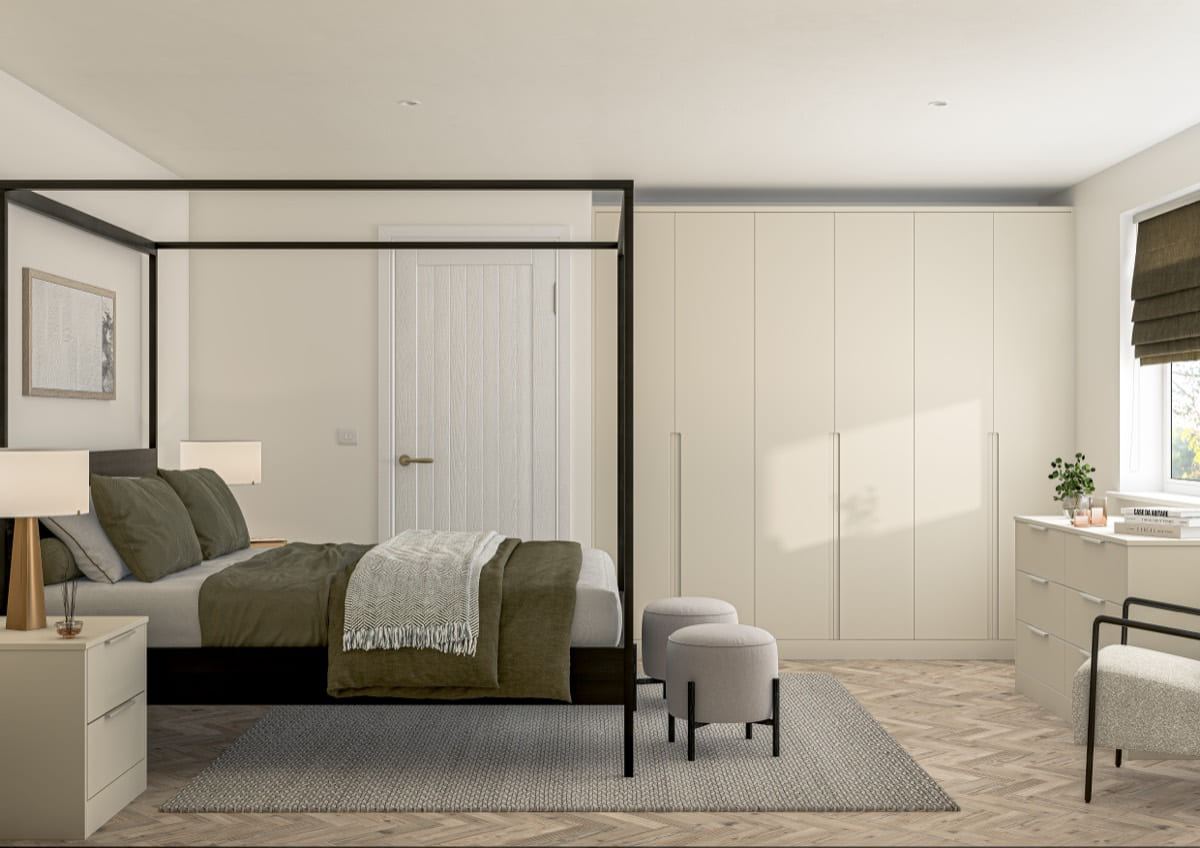 Sculpt bedroom in Taupe Grey, full room view