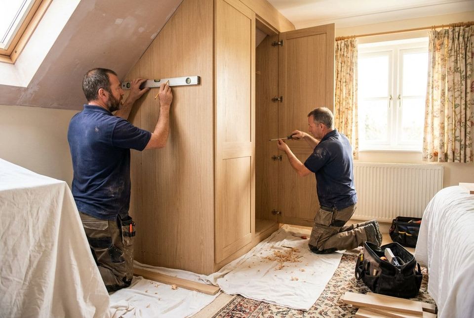 Homematas joiners fitting a made-to-measure wardrobe