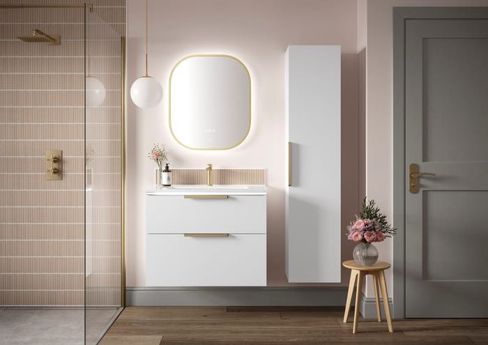 Aurelia vanity unit in Muted White with a lit mirror