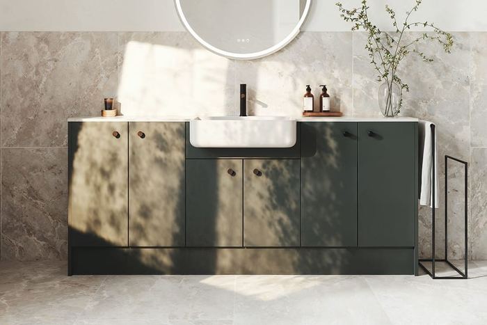 Brecon vanity in Hunter Green in sunlight