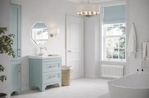 Calypso Chelworth bathroom in Contour Blue Sage, a framed shaker collection