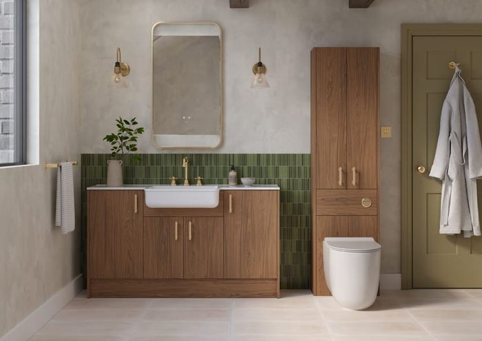 Cheviot fitted run in Weathered Oak with green tiling