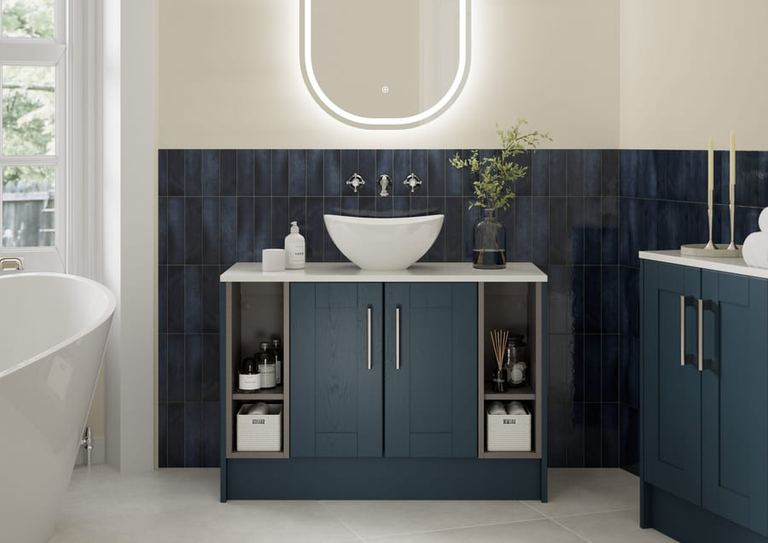 Chiltern washstand run in Contour Blue Ash
