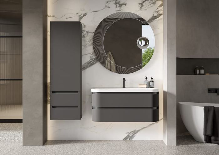 Diamante vanity in Satin Grey with a marble surround