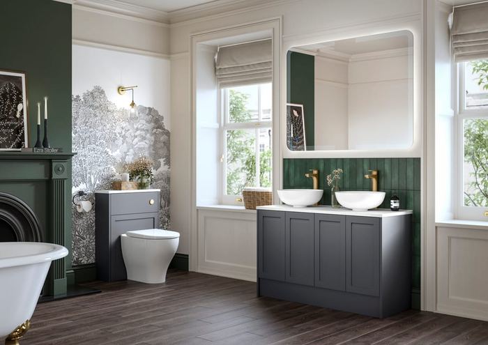 Kentmere twin basin run in Slate against green panelling