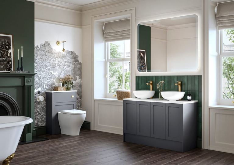 Kentmere twin basin run in Slate against green panelling