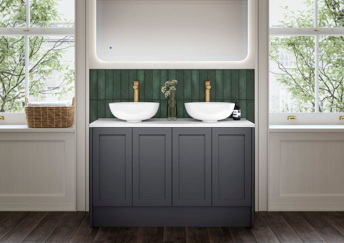 Kentmere fitted run in Slate with twin vessel basins