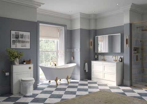Calypso Kentmere bathroom in Lagoon Mist, a handleless shaker collection