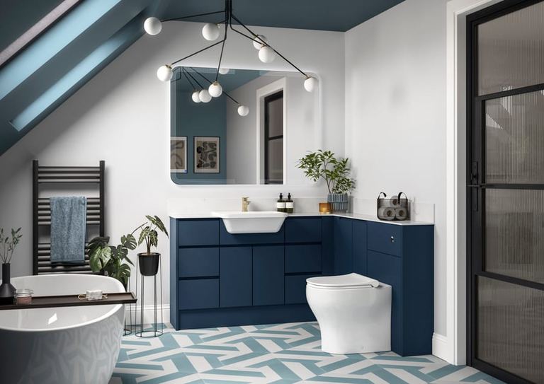 Selter fitted run in Maritime Blue in a loft bathroom