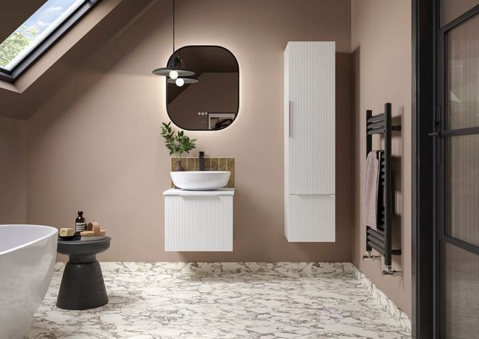 Tesima vanity in Coral White in a loft bathroom