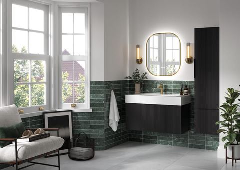 Calypso Tesima bathroom in Matt Black, a vertical fluted collection