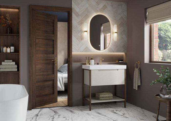 Valor vanity in Natural Hessian against a dark wall