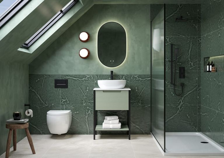 Valor washstand in Cypress in a loft bathroom