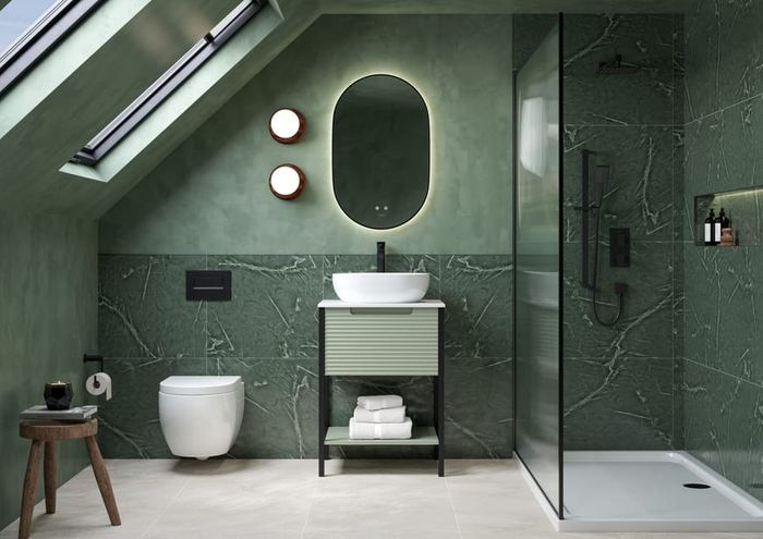 Valor washstand in Cypress in a loft bathroom