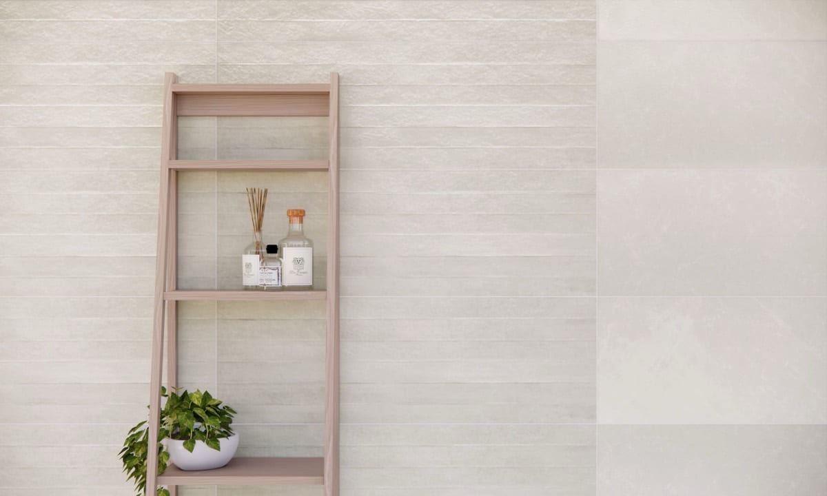DC Viterbo Nubole ceramic tiles fitted in a room, cream & beige, matt