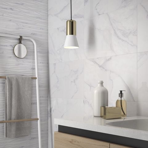 ESS Venato Brillo ceramic tiles fitted in a room, marble-effect, gloss & polished