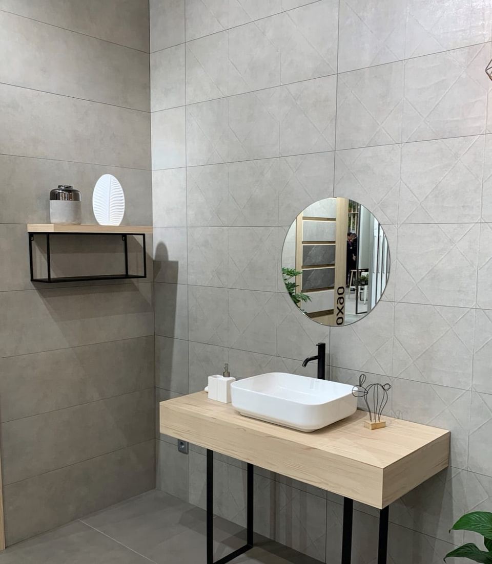 Etna RLV Taupe ceramic tiles fitted in a room, grey, matt