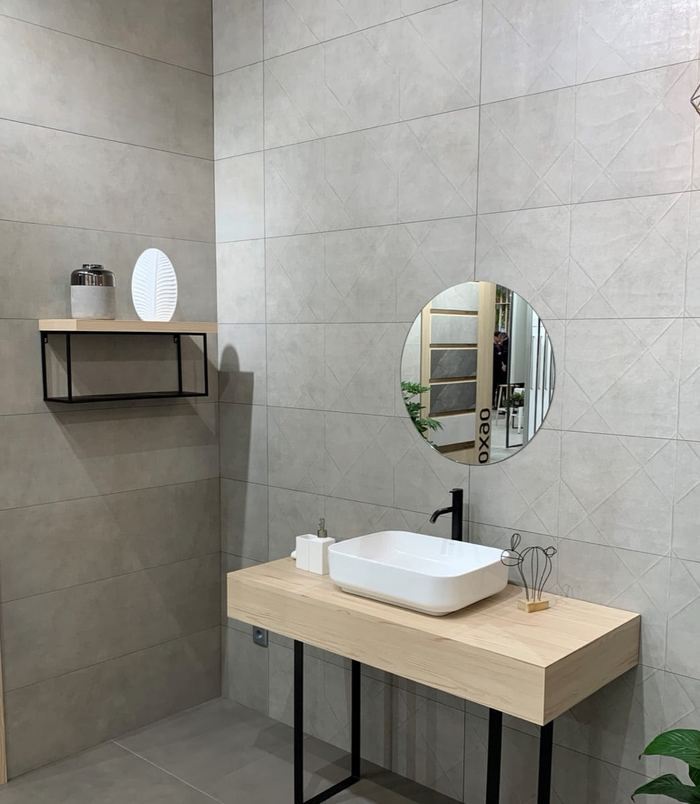 Etna RLV Taupe ceramic tiles fitted in a room, grey, matt