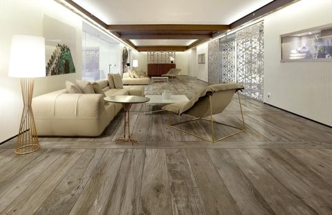 Forrest Wood Musk porcelain tiles fitted in a room, wood-effect, matt
