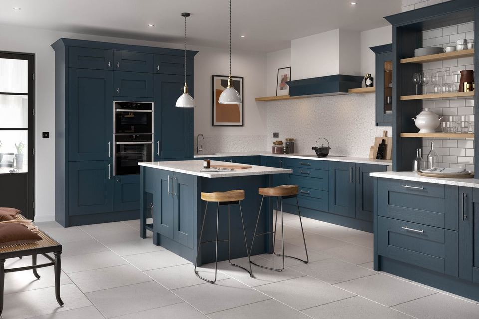 A heritage blue shaker kitchen