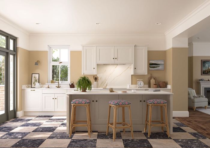Belsay Beaded kitchen in Taupe Grey, full room view