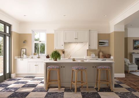 Belsay Beaded kitchen in Taupe Grey, a narrow frame shaker with an inner bead door