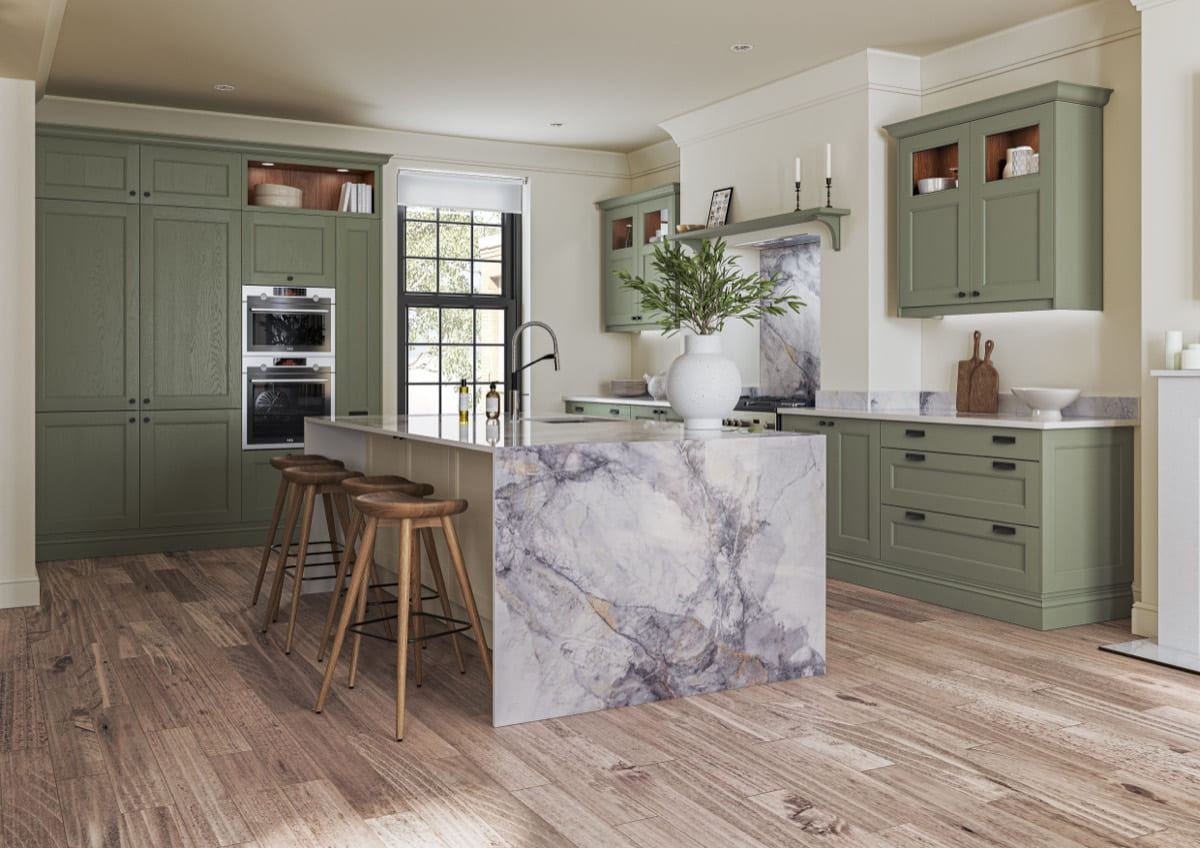 Mornington Beaded kitchen in Regiment & Taupe Grey, full room view