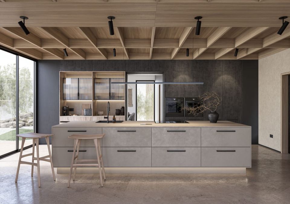 Unity kitchen in Nura Burnt Rovere & Rocca Mocha Cemento