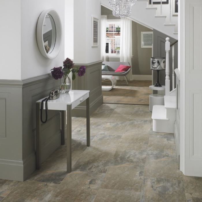 Keystone Stone 1 porcelain tiles fitted in a room, marble-effect, matt