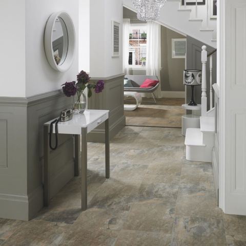 Keystone Stone 1 porcelain tiles fitted in a room, marble-effect, matt