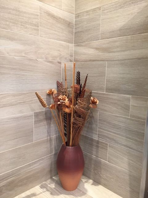 Mywood Beige porcelain tiles fitted in a room, wood-effect, matt