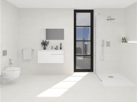 Porcelanosa Image White ceramic tiles fitted in a room, white, gloss & polished