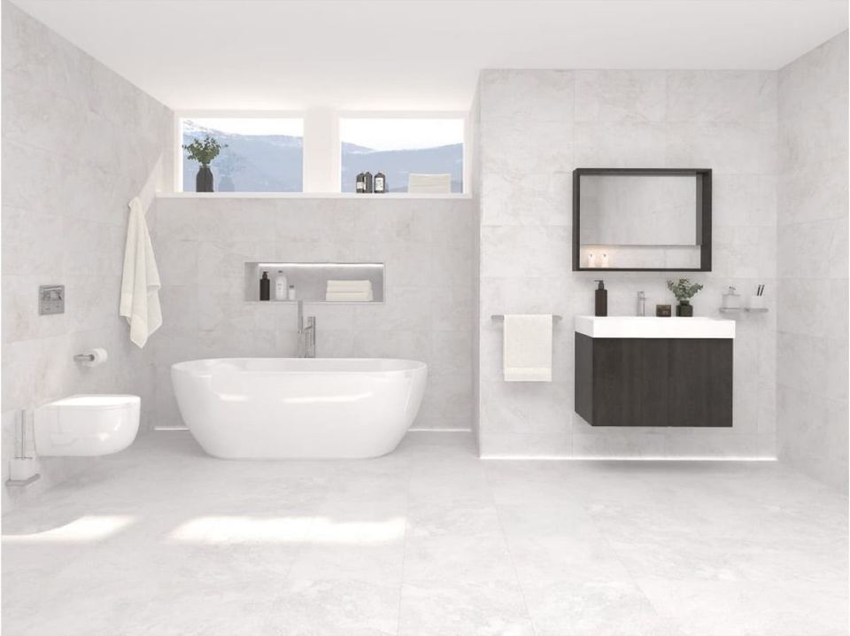 Porcelanosa Image White porcelain tiles fitted in a room, white, gloss & polished