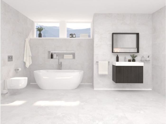 Porcelanosa Image White porcelain tiles fitted in a room, white, gloss & polished