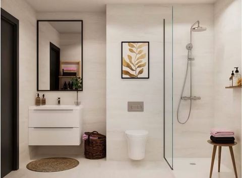 Porcelanosa Madagascar Blanco ceramic tiles fitted in a room, white, matt