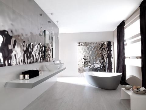 Porcelanosa Madagascar Natural porcelain tiles fitted in a room, grey, matt
