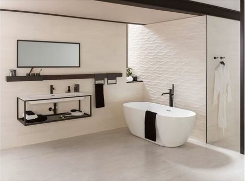 Porcelanosa Ona Blanco ceramic tiles fitted in a room, white, matt