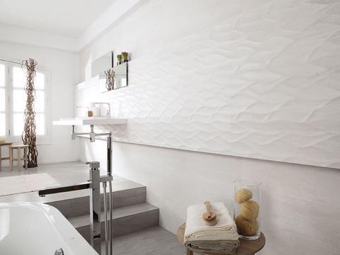 Porcelanosa Ona Blanco ceramic tiles fitted in a room, white, matt