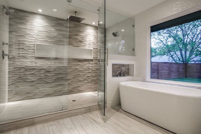 Porcelanosa Ona Natural ceramic tiles fitted in a room, grey, matt