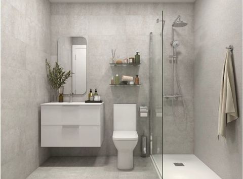 Porcelanosa Rodano Acero porcelain tiles fitted in a room, grey, matt