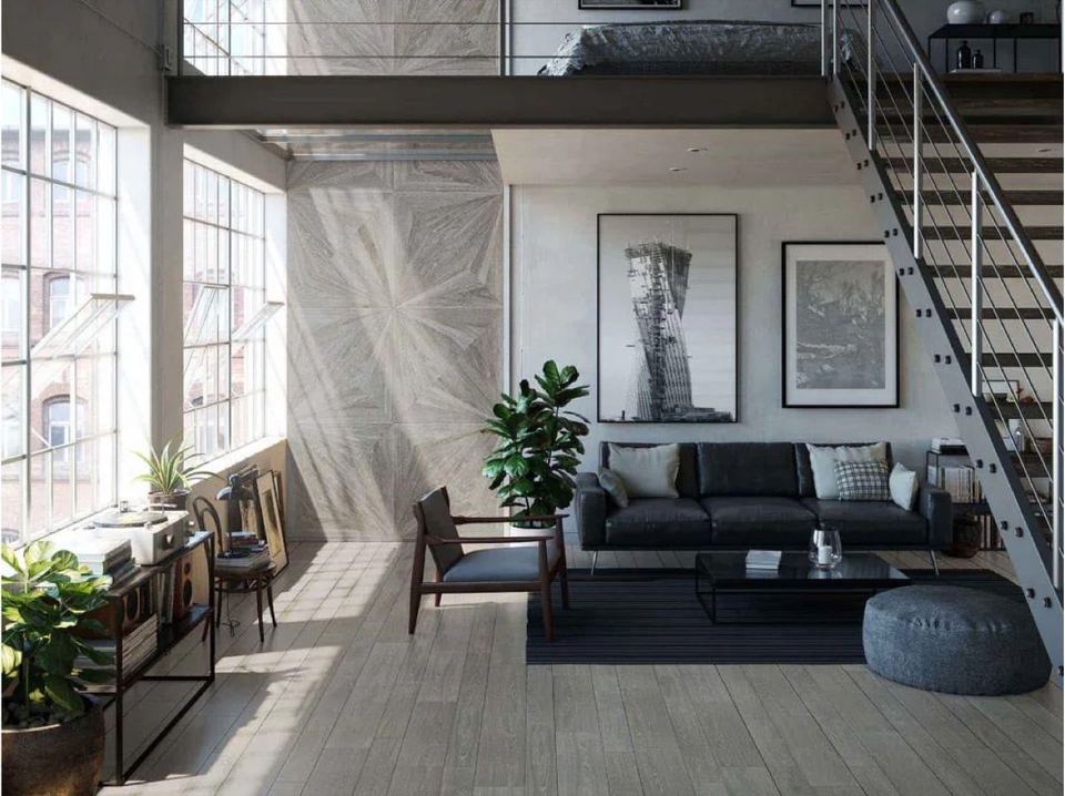 Porcelanosa Smart Minnesota Ash porcelain tiles fitted in a room, wood-effect, matt